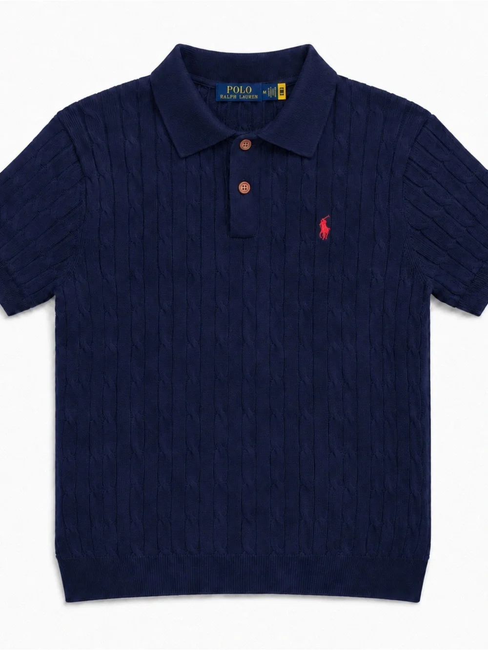 Ralph Lauren Navy Cable Knit Polo with Red Pony